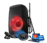 Enceinte SONO DJ Boomer 15", à LED - 2000W, USB SD Bluetooth TWS FM, pied, Câble PC ORDI Smartphone, LIGHT, ANNIMATION, LED