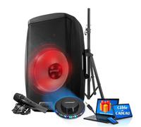 Enceinte SONO DJ Boomer 15"", à LED - 2000W, USB SD Bluetooth TWS FM, pied, Câble PC ORDI Smartphone, LIGHT, ANNIMATION, LED