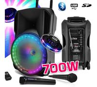 Enceinte sono DJ PARTY KARAOKE 700W portable Batterie 2 MICROS Disco Mobile 12 LED RGB USB/MICRO SD/Bluetooth / RADIO FM + OVNI
