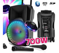 Enceinte sono DJ PARTY KARAOKE 700W portable sur Batterie 2 MICROS Disco Mobile 12"" à LED RGB USB-MICRO SD-Bluetooth - RADIO FM +