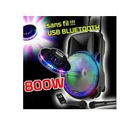 Enceinte Sono DJ PARTY KARAOKE 800W portable Batterie 2 MICROS Disco Mobile 12" LED RGB USB/MICRO SD/Bluetooth /RADIO FM + OVNI