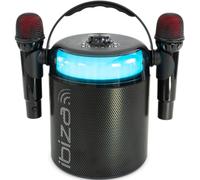 Ibiza Enceinte karaoké lumineuse KARAHOME-BK – sur batterie, 2 micros sans fil, Bluetooth – Noir