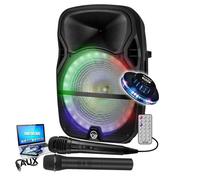 Enceinte sono Karaoké MYDJ MDJ15 Ring à LEDs RVB 700W 15" USB, Bluetooth, PC, TWS, Micros VHF et filaire, lumière OVNI