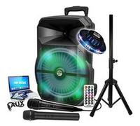 enceinte sono karaoké mydj mdj12 rvb à leds, 600w 12 usb, bluetooth, pc, application micros vhf et filaire, support, ovni