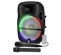 Enceinte Mobile 700W Sono Active KARAOKE DJ 12" Autonome Batterie LED RVB +2 Micros VHF +Fil USB/Bluetooth - LedWood Boostar1400