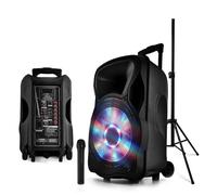 enceinte sono mobile amplifiée 700w 12" led/usb/bt/sd/fm + micro sans fil + pied party12