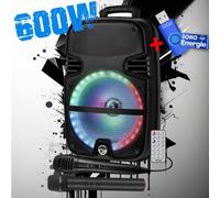Enceinte sono mobile My Deejay MDJ12 Ring à LEDs RVB 600W 12" USB, Bluetooth, TWS, Micros VHF et filaire, +clé USB 32Go