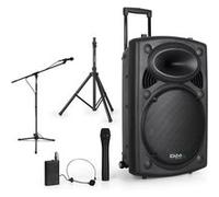 Enceinte sono portable 15" 800W - USB/BT/REC + 2 Micros VHF + Pied + Pied Micro + Câble PC