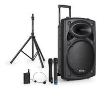 Ibiza Sound Enceinte Sono Portable 15" 800W Batterie Bluetooth Karaoké 3 Micros VHF Main Tête, Support Pied