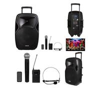 ENCEINTE SONO PORTABLE PRO PARTY KARAOKE BLUETOOTH 200W USB TWS MSD + MICRO MAIN SANS FIL + MICRO SERRE TETE + TELECOMMANDE