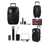 ENCEINTE SONO PORTABLE PRO PARTY KARAOKE BLUETOOTH 200W USB TWS MSD + MICRO MAIN SANS FIL + MICRO SERRE TETE + TELECOMMANDE