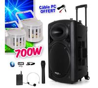 Enceinte sur batterie 700W Bluetooth USB + Micros IBIZA PORT12VHF-BT + 2 Derby Kolor LytOr + Câble PC inclus