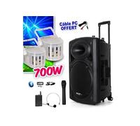 enceinte sur batterie 700w bluetooth usb + micros ibiza port12vhf-bt + 2 derby kolor lytor + câble pc inclus