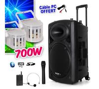 Enceinte sur batterie 700W Bluetooth USB + Micros IBIZA PORT12VHF-BT + 2 Derby Kolor LytOr + Câble PC inclus