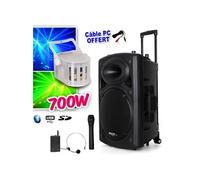 Enceinte sur batterie 700W Bluetooth USB + Micros IBIZA PORT12VHF-BT + Derby Kolor LytOr + Câble PC inclus