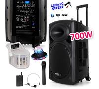 Enceinte sur batterie 700W Bluetooth USB + Micros IBIZA PORT12VHF-BT + Derby Kolor LytOr + Effet ROUNDIAMS + Câble PC