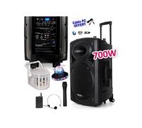 enceinte sur batterie 700w bluetooth usb + micros ibiza port12vhf-bt + derby kolor lytor + effet roundiams + câble pc