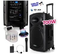 Enceinte sur batterie 700W Bluetooth USB + Micros IBIZA PORT12VHF-BT + Derby Kolor LytOr + Effet ROUNDIAMS + Câble PC