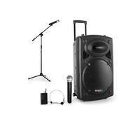 Enceinte sur batterie mobile 800W USB Bluetooth + 2 micros PORT15VHF-BT avec Pied de Micro