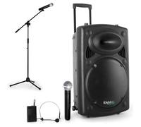 Enceinte sur batterie mobile 800W USB Bluetooth + 2 micros PORT15VHF-BT avec Pied de Micro