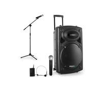 enceinte sur batterie mobile 1000w usb bluetooth + 2 micros port15vhf-bt avec pied de micro