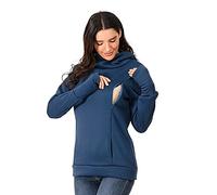 DolceTiger Enceinte Sweat à Capuche Sweat-Shirt pour Femme Manches Longues et Col Roulé Haut Pull d'allaitement Femme Haut d'allaitement Multifonctionnel Hauts de Maternité avec Poches (Blue, L)