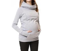 DolceTiger Enceinte Sweat à Capuche Sweat-Shirt pour Femme Manches Longues et Col Roulé Haut Pull d'allaitement Femme Haut d'allaitement Multifonctionnel Hauts de Maternité avec Poches (Gray, L)