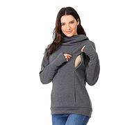 Enceinte Sweat à Capuche Sweat-shirt pour Femme Manches Longues et Col Roulé Haut pull d'allaitement Femme Haut d'allaitement multifonctionnel Hauts de Maternité avec poches (Dark Gray, XXL)