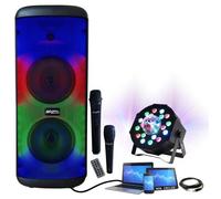 Enceinte USB Bluetooth sur batterie Karaoke 600W ELECTRO-SOUND600 TWS - 2 Micros - Projecteur Par Astro Ibiza - Soirée Fête