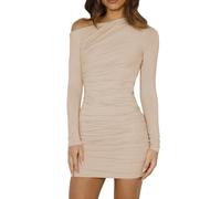 Enceinte Vêtements de soirée moulants avec boucles, manches longues, épaules dénudées, élégants et sexy pour femmes Robes Taille 48, beige, S
