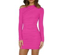 Enceinte Vêtements de soirée moulants avec boucles, manches longues, épaules dénudées, élégants et sexy pour femmes Robes Taille 48, Rose chaude., S
