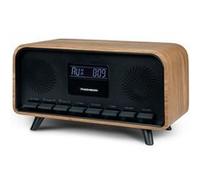 THOMSON Radio-réveil Vintage et Enceinte Bluetooth, Radio FM, Port USB de Charge, AUX, Design Bois Élégant, Double Alarme, Horloge Numérique - RT850BT