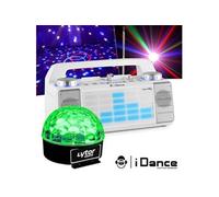 enceinte idance xd2 50w à leds bleu aux/fm/usb/fader/mixer/bt + boule sixmagic