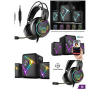 Enceintes 2.1 - SOUNDPHONIC - Bluetooth 5.0 - 11W RMS - Rétro-éclairage RGB - Casque gamer 7.1