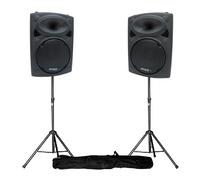 Enceintes amplifiées 12"" 30cm 1400W USB/BT + pieds
