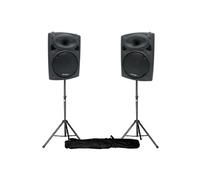 Enceintes amplifiées 12"" 30cm 1400W USB/BT + pieds