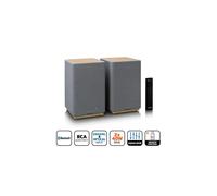 Enceintes bibliothèques LENCO SPB-241WDGY Bluetooth 5.3 2.0 actives/passives 2 x 40W RMS (80W) DSP Class D gris, télécommande, multi-entrées