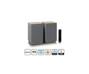 Enceintes bibliothèques LENCO SPB-241WDGY Bluetooth 5.3 2.0 actives/passives 2 x 40W RMS (80W) DSP Class D gris, télécommande, multi-entrées