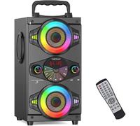 Enceintes Bluetooth portables 60 W sans fil puissantes et puissantes avec basses stéréo et caisson de basses, radio FM, lumières LED colorées (noir)