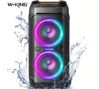 Haut-parleurs Bluetooth W-KING 100W RMS, étanche IPX6, Boombox de fête Portable V5.3, basses profondes sans fil/115dB, son massive fort noir