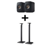 Enceintes connectées Hi-Fi KEF LSX 2 Noir Vendues par paire + Pieds de sol KEF S1 pour LSX / LSX 2 Noir Vendus par paire