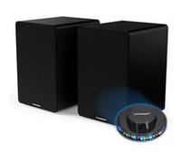 Enceintes de bibliothèque, Caisson Bois - 50W - WS400DUO - Bluetooth 5.0, Entrée optique câble inclus, Lumière OVNI LED