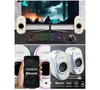 Enceintes Haut-parleurs PC Blanc Bluetooth 5.1 de jeu 2.0 LED RGB 12W Alimentation USB et prise 3.5 mm haute qualité