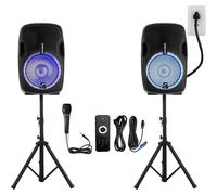Enceintes sono Bm Sonic Système Sonorisation Complet 1200W Enceintes DJ, ENORME SUB 38cm USB/Bluetooth, 2 MICROS, Fête de la Musique, Mariage, Baptême