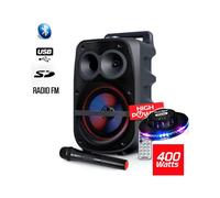 "Enceintes sono Enceinte Mobile High Power autonome à LED RVB 400W 8"" - USB/SD/BT/FM + Micro VHF - Pickering FX08 + Jeu UFO Ovni" Noir