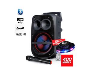 "Enceintes sono Enceinte Mobile High Power autonome à LED RVB 400W 8"" - USB/SD/BT/FM + Micro VHF - Pickering FX08 + Jeu UFO Ovni" Noir