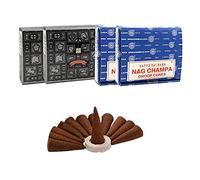 Assortiment de cônes d'encens Nag Champa + Super Hit. Lot de 4 boîtes de 12 cônes Marque Satya Sai Baba.