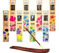 Encens Naturel et Bio sans Produits Toxiques. 5 parfums variés : Sauge Blanche, Bois de Santal, Ambre, Lavande ou Nag Champa. Fait Main avec Porte-encens Offert (30 g) (Assortiment) (Assortiment)