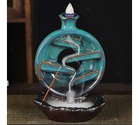 Encensoir à Reflux, encensoir à fumée Cascade en céramique avec 40 cônes d'encens + 30 bâtonnets d'encens + 1 Pince + 1 Coussin pour la méditation d'aromathérapie Home Decor, Bleu