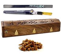 Encensoir en bois pour cônes et bâtons | Porte-encens type coffre fait main + 2 Spiritual Guide + 10 cônes | Modèles assortis